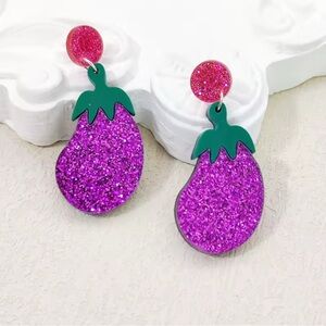 Funky Glittery Eggplant Earrings